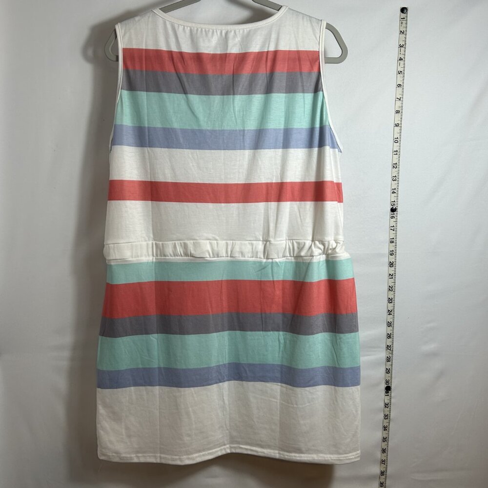 Womens casual striped sleeveless pocketed swim cover with drawstring waist - Picture 3 of 4